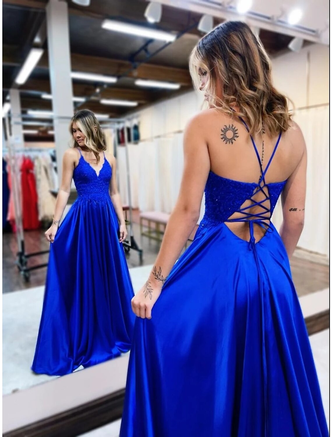 A-Line Prom Dresses Empire Dress Formal Wedding Guest Court Train Sleeveless V Neck Satin Backless with Beading AppliquesA-Line Prom Dresses Empire Dress Formal Wedding Guest Court Train Sleeveless V Neck Satin Backless with Beading Appliques