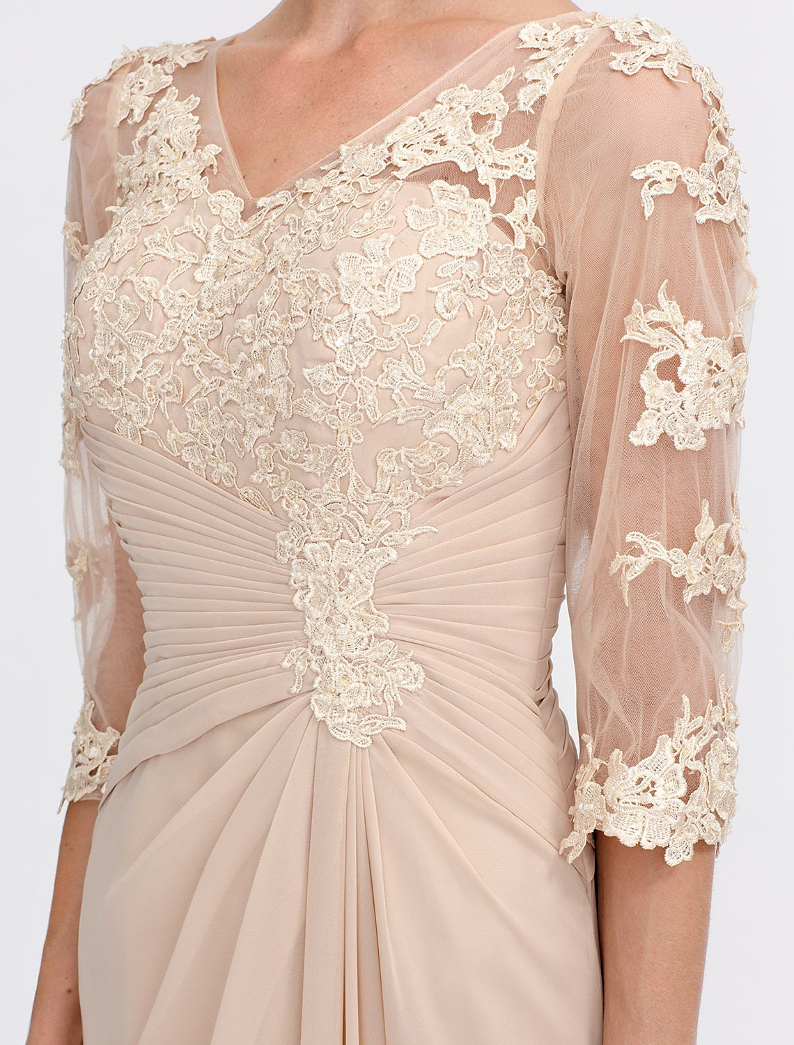Aimishang A-Line Mother of the Bride Dress Fall Wedding Guest Dresses Plus Size Elegant See Through V Neck Floor Length Chiffon Half Sleeve with Appliques Side Draping