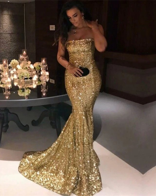 Strapless Sequin Mermaid Prom Evening Dresses