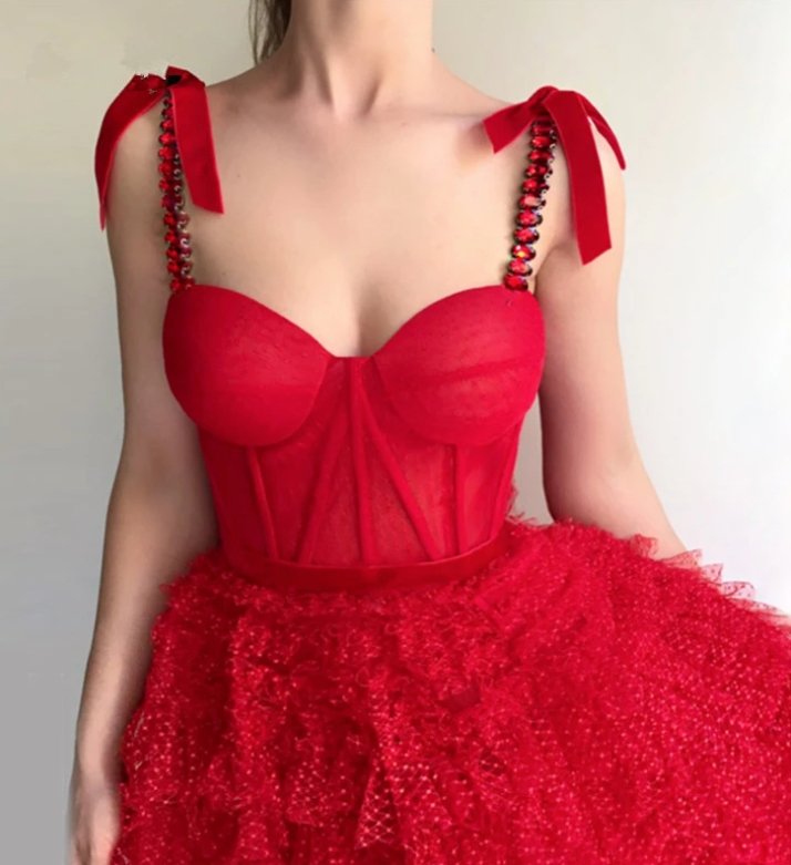 Red Muslim Evening Dresses Ball Gown Sweetheart Tulle Crystals Long Islamic Dubai Saudi Arabic Long Formal Evening Gown