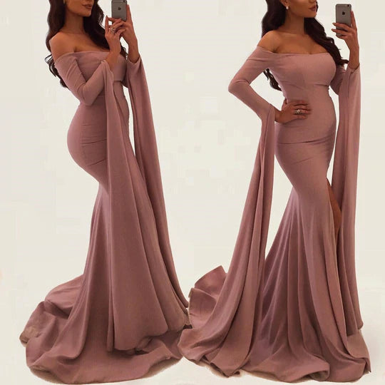 Sexy Off Shoulder Long Sleeves Mermaid Prom Dress