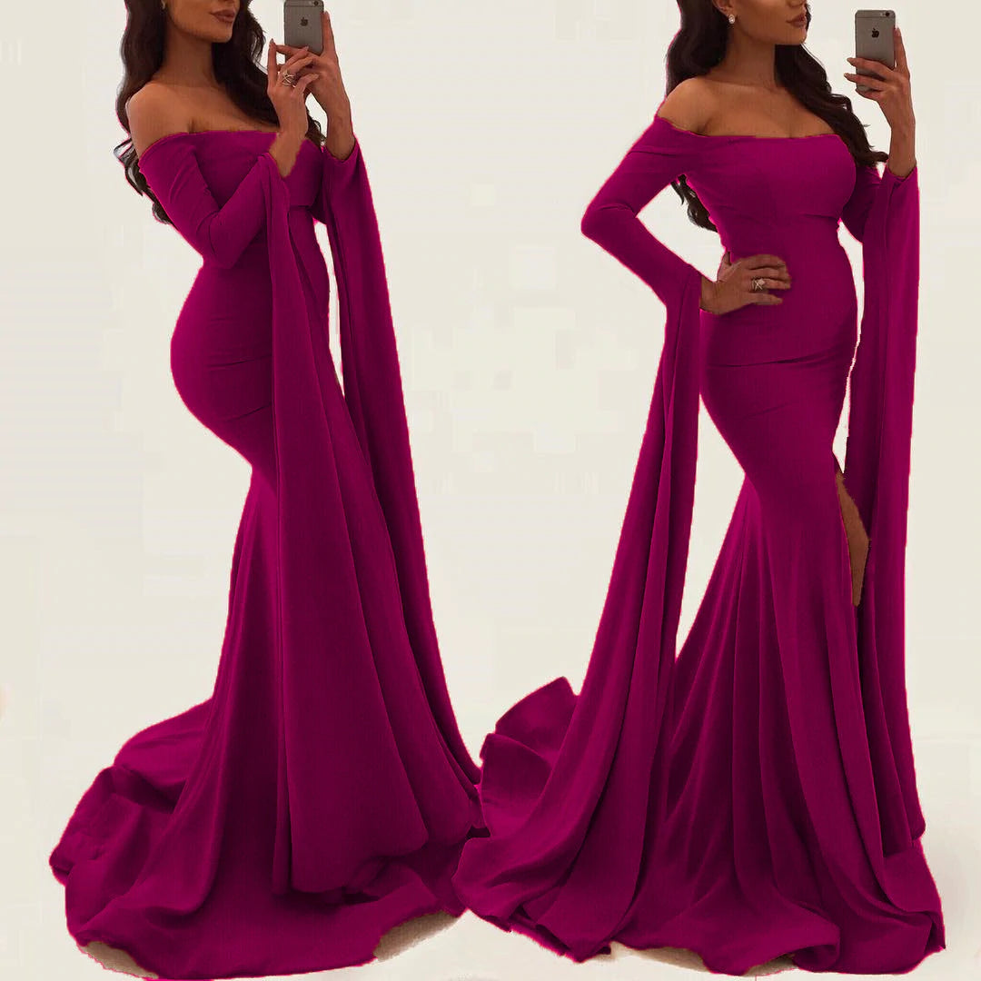 Sexy Off Shoulder Long Sleeves Mermaid Prom Dress