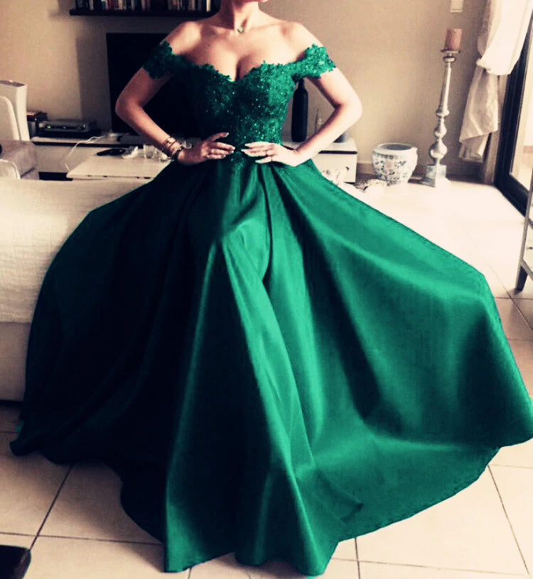 Lace Sweetheart Long Satin Mermaid Evening Dresses Off The Shoulder Prom GownsLace Sweetheart Long Satin Mermaid Evening Dresses Off The Shoulder Prom Gowns