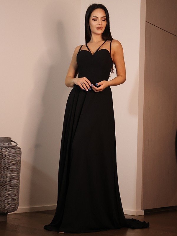 A-Line/Princess Jersey Ruffles Sweetheart Sleeveless Sweep/Brush Train Dresses