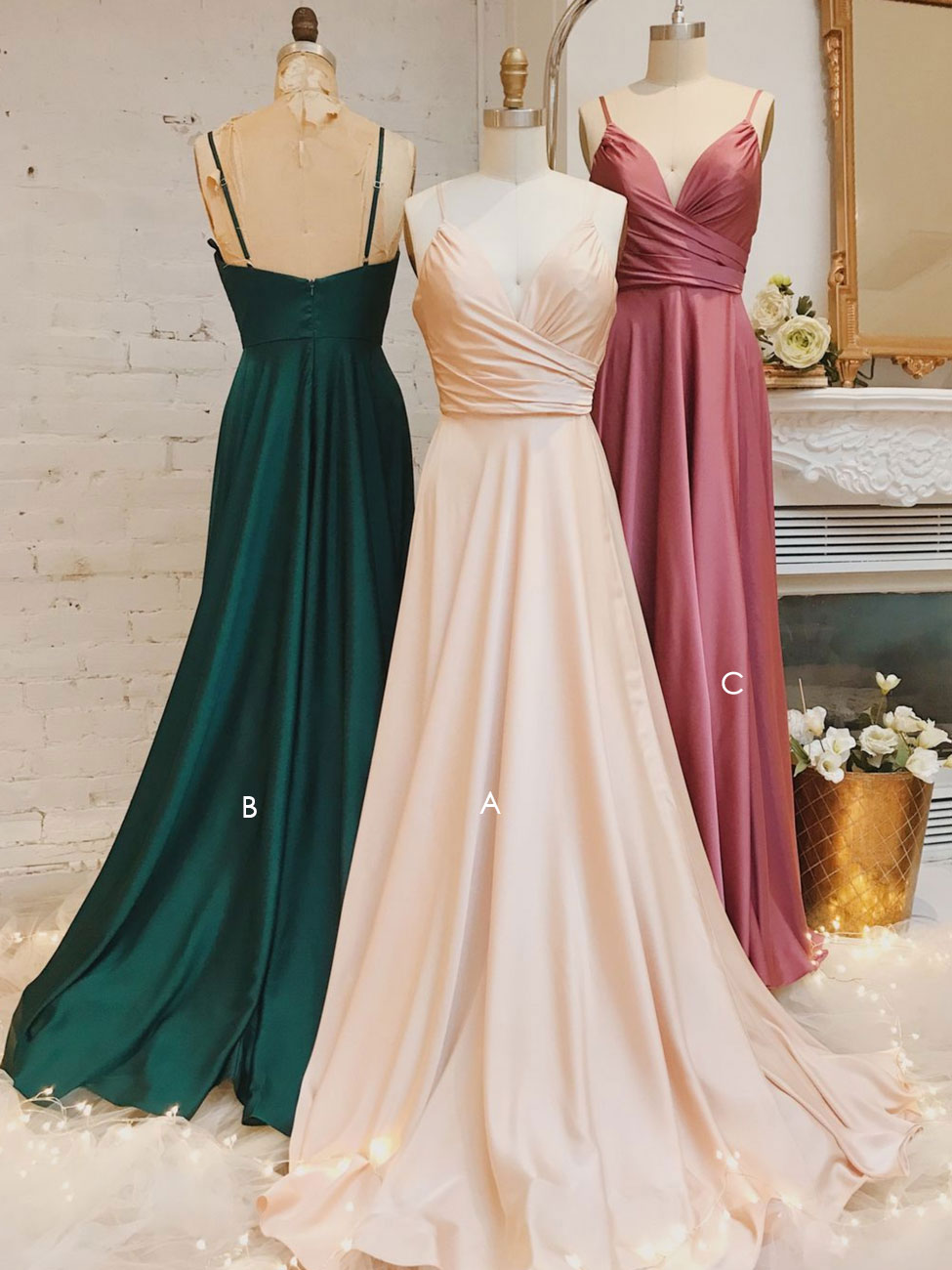 Simple sweetheart neck satin long prom dress, satin evening dress