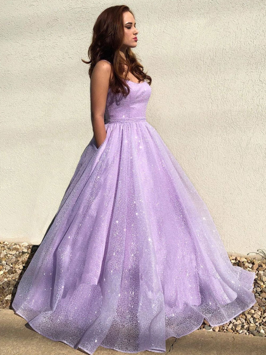 Purple tulle sequin long prom dress, purple tulle evening dress