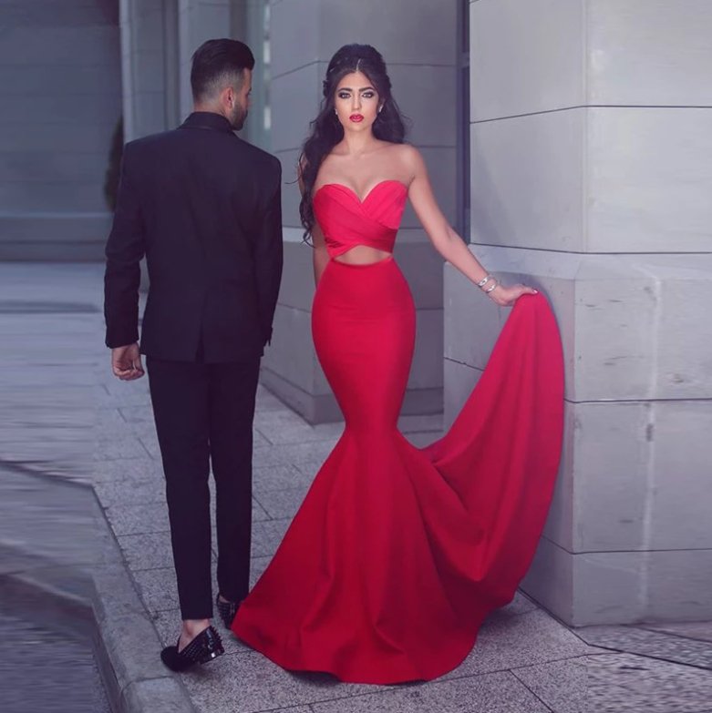 Red Muslim Evening Dresses Mermaid Sweetheart Backless Elegant Long Islamic Dubai Saudi Arabic Long Formal Evening Gown