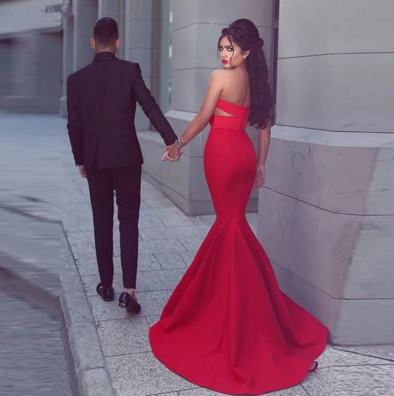 Red Muslim Evening Dresses Mermaid Sweetheart Backless Elegant Long Islamic Dubai Saudi Arabic Long Formal Evening Gown