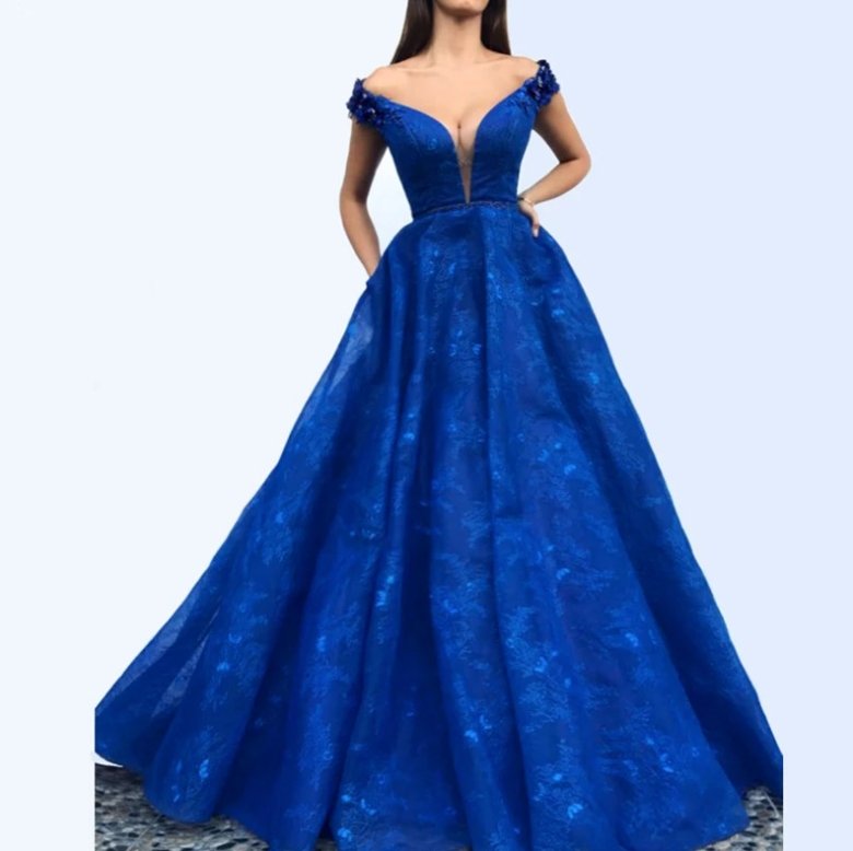 Royal Blue Muslim Evening Dresses A-line V-neck Tulle Lace Beaded Long Islamic Dubai Saudi Arabic Long Formal Evening Gown