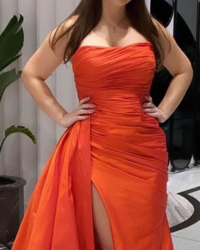 Mermaid Ruched Strapless Slit Dress