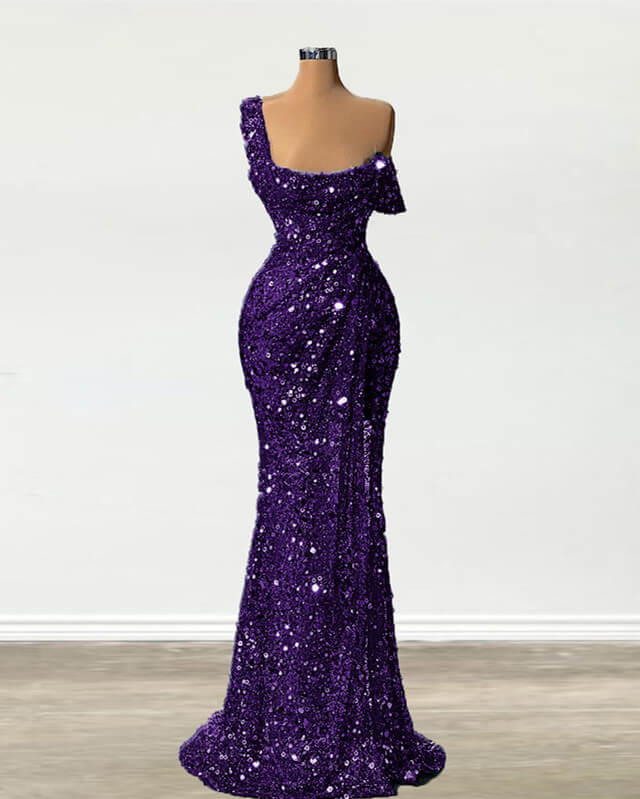 Mermaid One Shoulder Slit Sequin Prom Dress