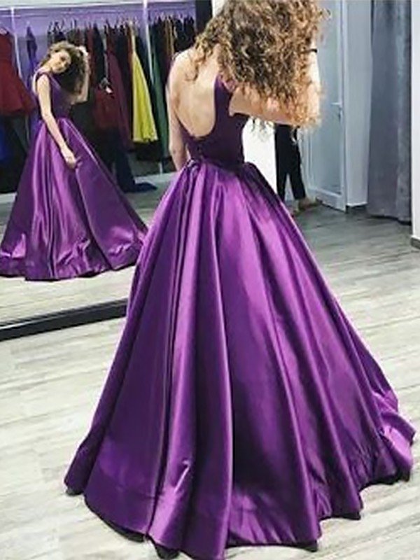 A-Line Bateau Sleeveless Floor-Length With Ruffles Satin Dresses