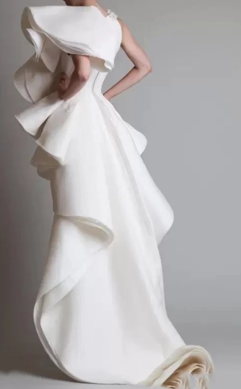 High Low Evening Dresses Sheath One-shoulder Ruffles Long Turkey Dubai Saudi Arabic Evening Gown Prom Dresses