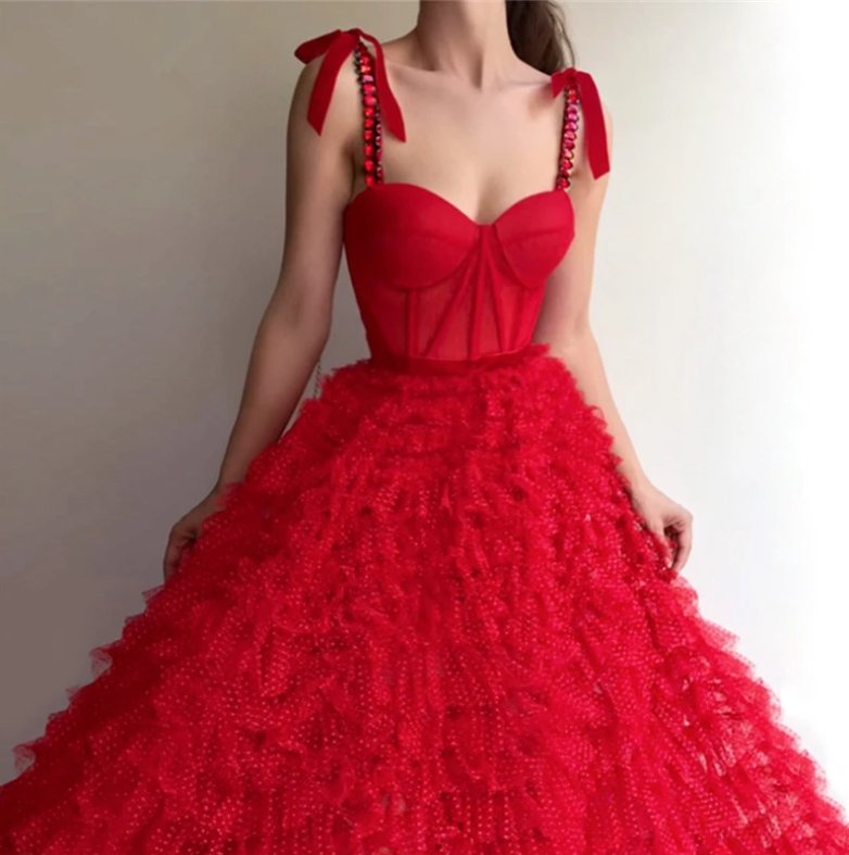 Red Muslim Evening Dresses Ball Gown Sweetheart Tulle Crystals Long Islamic Dubai Saudi Arabic Long Formal Evening Gown