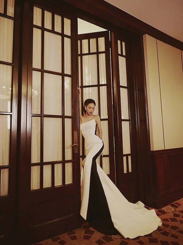 Mermaid / Trumpet Color Block Elegant Engagement Formal Evening Dress Strapless Sleeveless Court Train Stretch Satin with Split