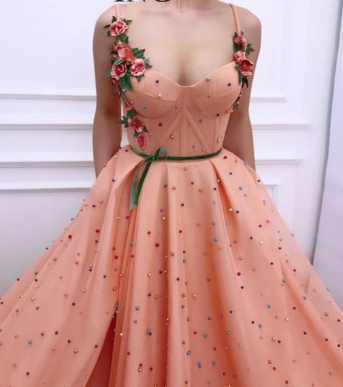 Peach Muslim Evening Dresses A-line Spaghetti Straps Tulle Pearls Islamic Dubai Saudi Arabic Long Formal Evening Gown