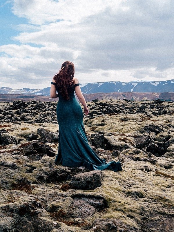 Trumpet/Mermaid Ruffles Sequins Sleeveless Off-the-Shoulder Sweep/Brush Train Dresses